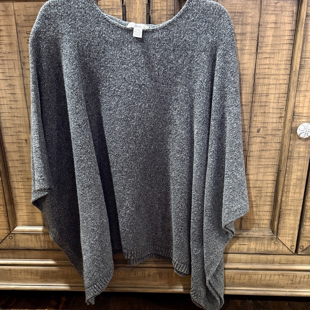 Bass Wool Blend Gray Women's Pullover Poncho Lagenlook Size L/XL